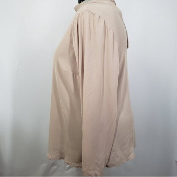 Torrid Georgette Mock Neck Blouse Taupe Size 3X Long Sleeve Work Wear St… - Picture 5 of 13